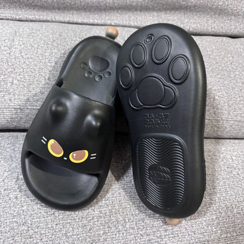 Women Shoes Black - Sandal Selop Cakar Kucing 3D Hitam