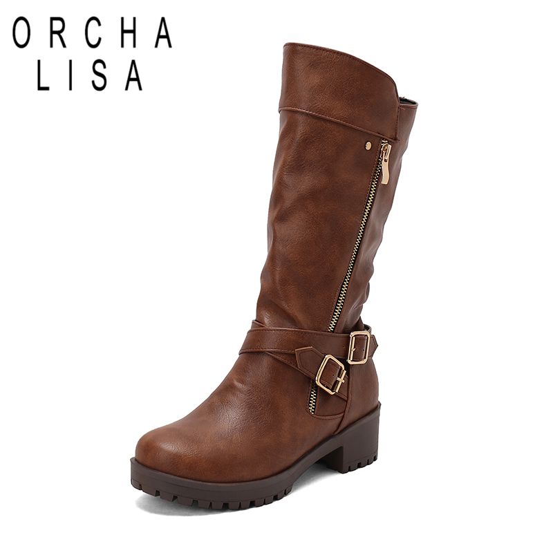 Women'S Shoes Extended Sizes - ORCHALISA Sepatu Wanita Retro Setinggi Betis,